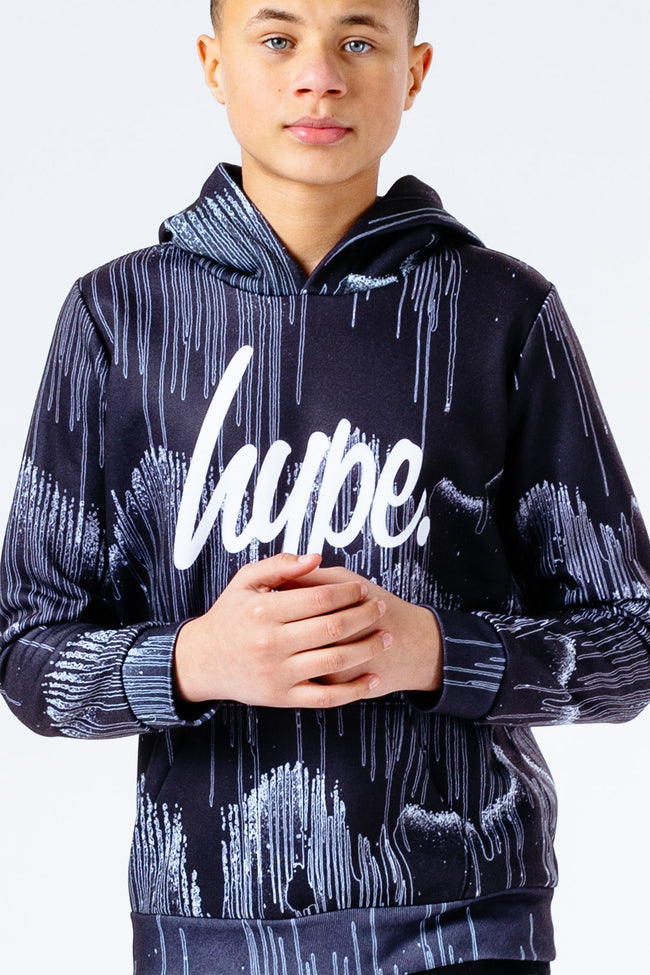 Hype Grayscale Drips Repeat Logo Kids Pullover Hoodie