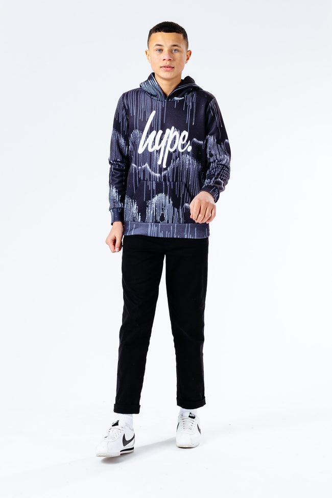 Hype Grayscale Drips Repeat Logo Kids Pullover Hoodie