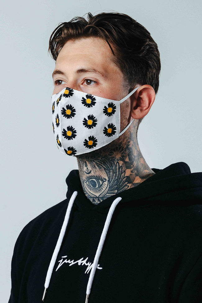 Hype Adult White Daisy Adjustable Face Mask