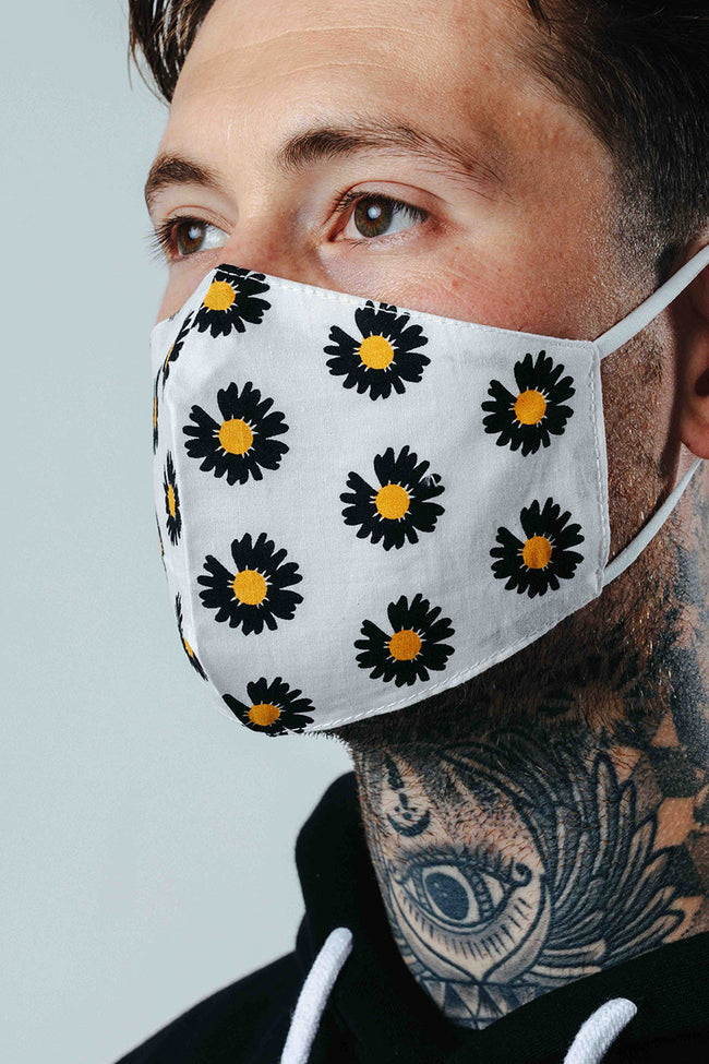 Hype Adult White Daisy Adjustable Face Mask