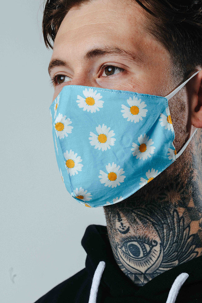 HYPE ADULT BLUE DAISY ADJUSTABLE FACE MASK