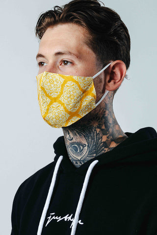 Hype Adult Yellow Damask Pattern Adjustable Face Mask