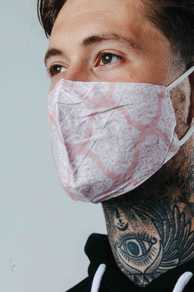 HYPE ADULT PINK DAMASK PATTERN ADJUSTABLE FACE MASK