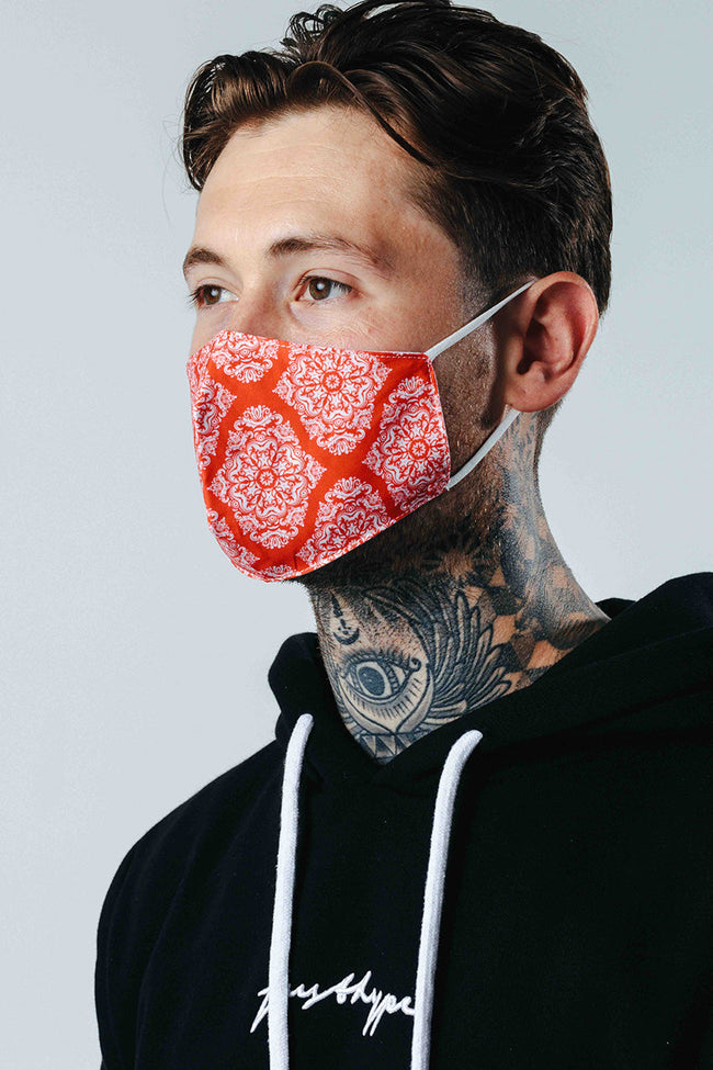 Hype Adult Red Damask Pattern Adjustable Face Mask