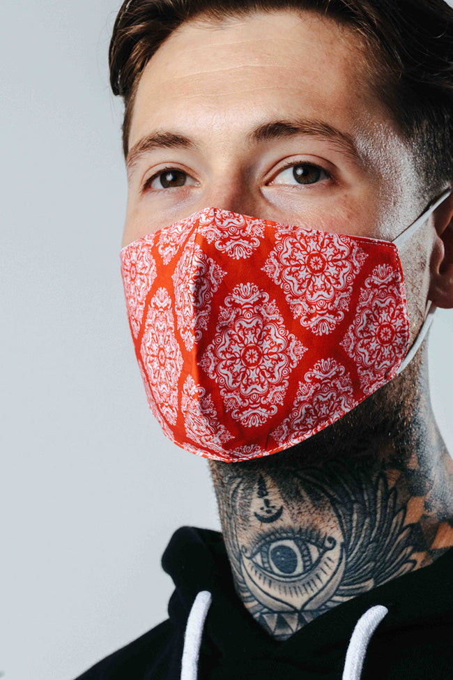 HYPE ADULT RED DAMASK PATTERN ADJUSTABLE FACE MASK