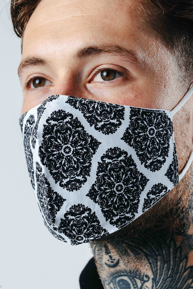 HYPE ADULT MONO DAMASK PATTERN ADJUSTABLE FACE MASK