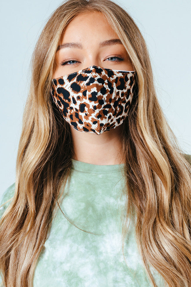 HYPE ADULT BROWN LEOPARD ADJUSTABLE FACE MASK