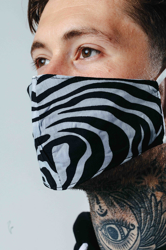 HYPE ADULT GREY ZEBRA ADJUSTABLE FACE MASK