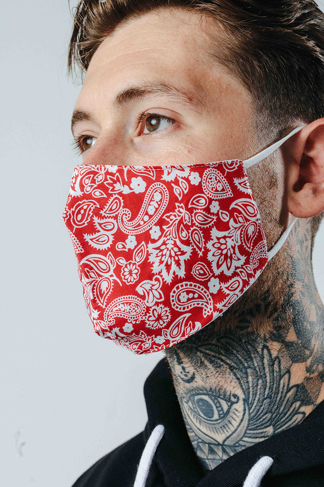 HYPE ADULT RED BOLD PAISLEY ADJUSTABLE FACE MASK