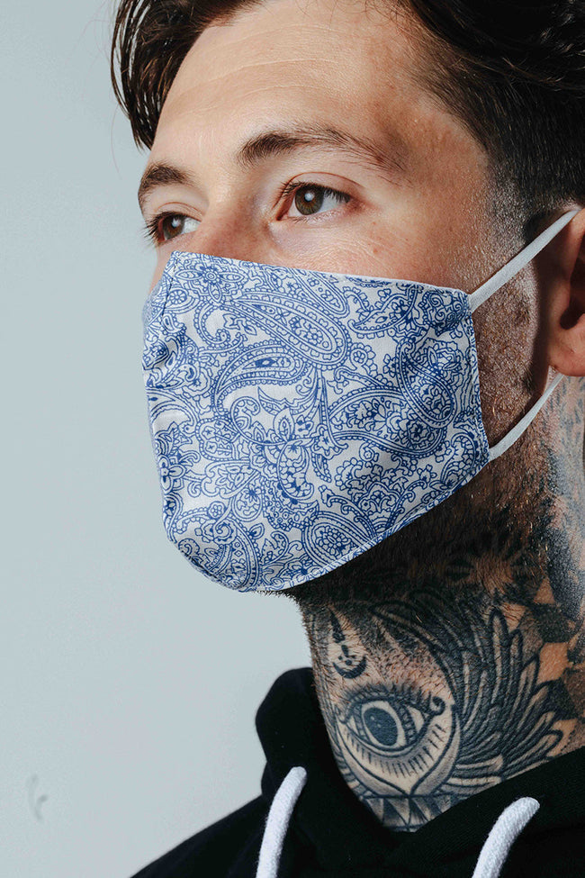 HYPE ADULT LIGHT BLUE PAISLEY ADJUSTABLE FACE MASK