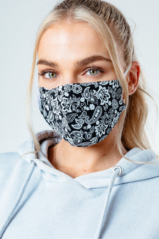 HYPE ADULT BLACK BOLD PAISLEY ADJUSTABLE FACE MASK