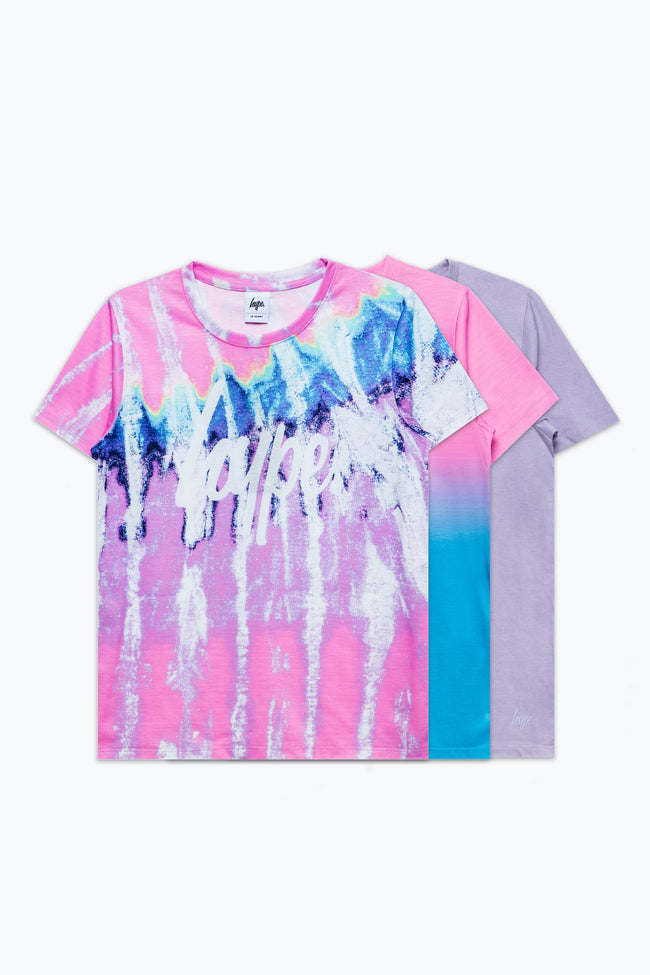 HYPE PINK LILAC FADE PRINT 3 PACK GIRLS T-SHIRT SET