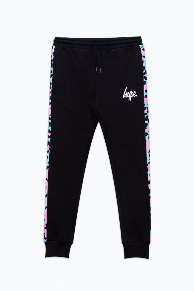 HYPE BLACK AND MULTI LEOPARD PANEL KIDS TRACKSUIT SET