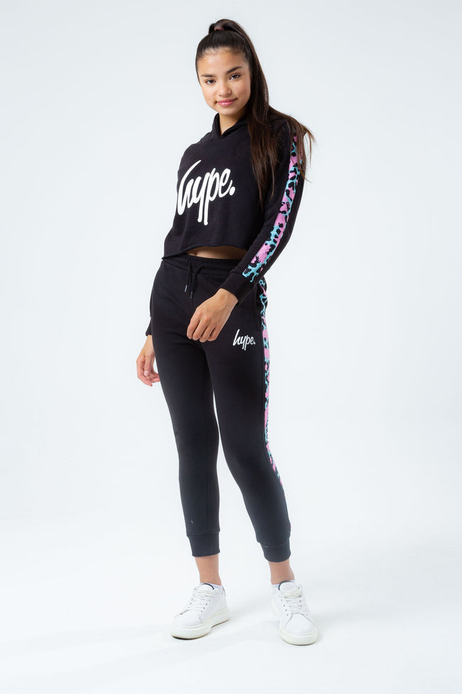 HYPE BLACK AND MULTI LEOPARD PANEL KIDS TRACKSUIT SET