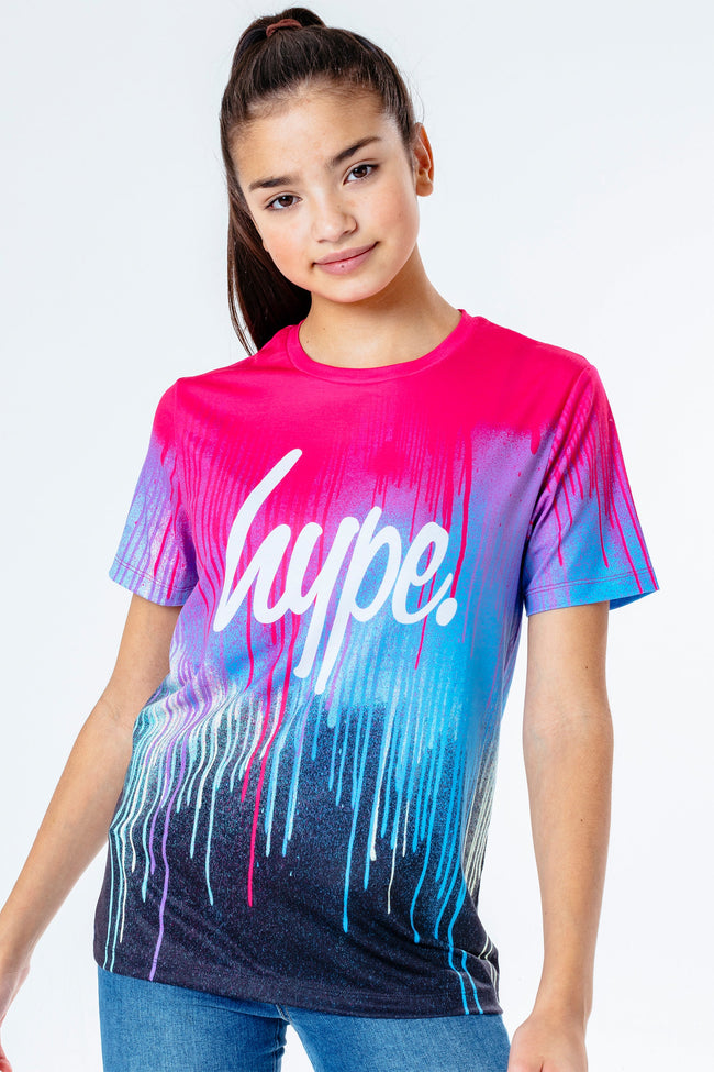 HYPE PINK SPRAY DRIPS GIRLS T-SHIRT