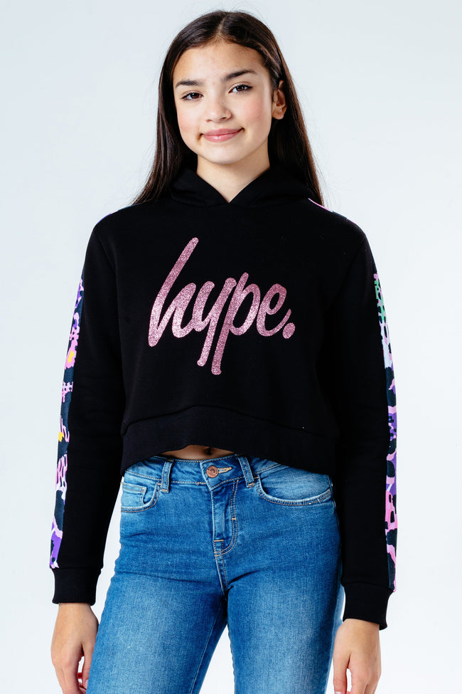 HYPE CHIC ANIMAL PANEL KIDS CROP PULLOVER HOODIE