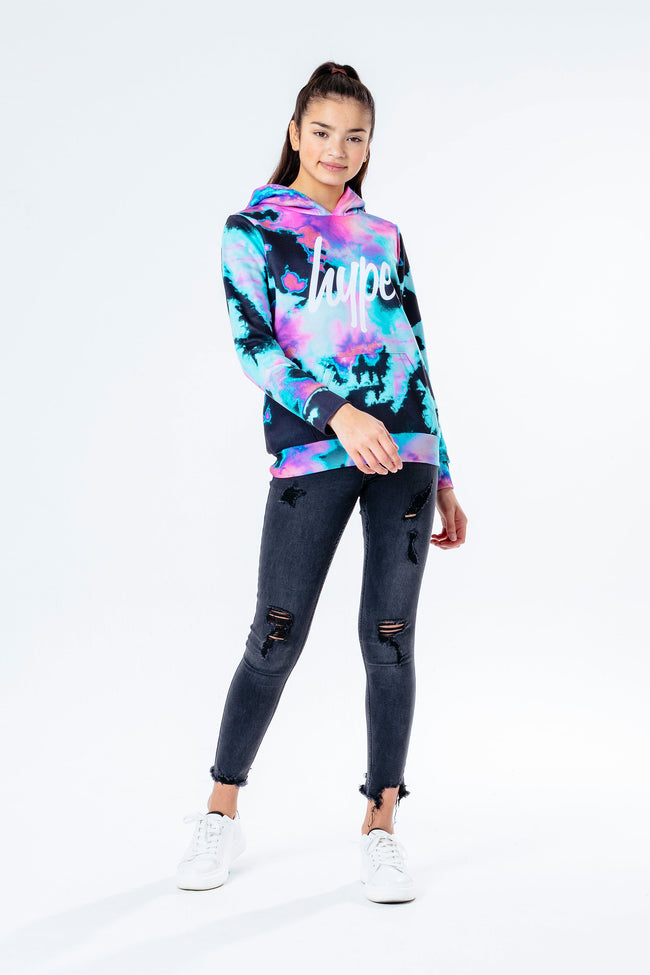 Hype Pink & Teal Tie Dye Kids Pullover Hoodie