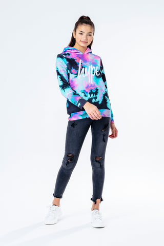 Hype Pink & Teal Tie Dye Kids Pullover Hoodie