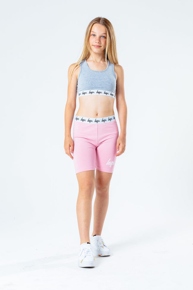 Hype Pink Script Kids Cycling Shorts