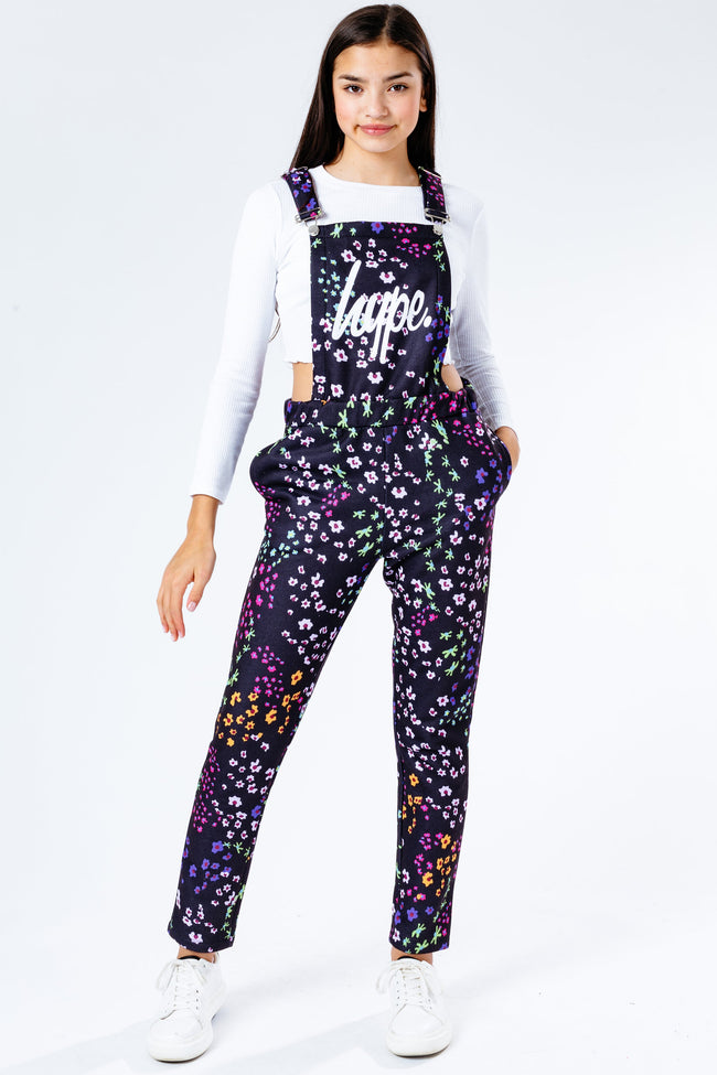 Hype Black Floral Ditsy Kids Dungarees