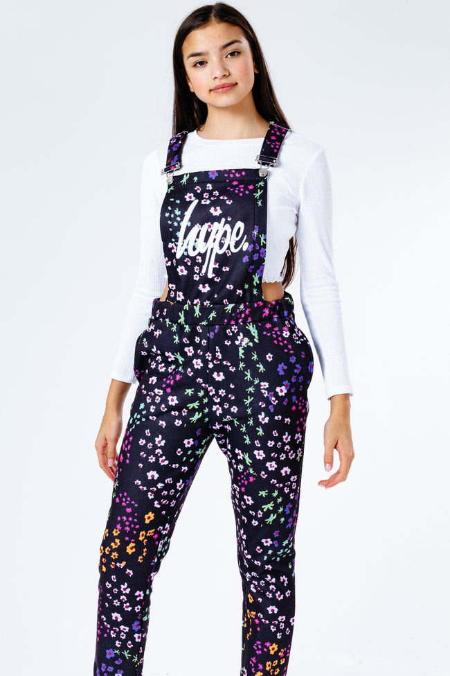 Hype Black Floral Ditsy Kids Dungarees