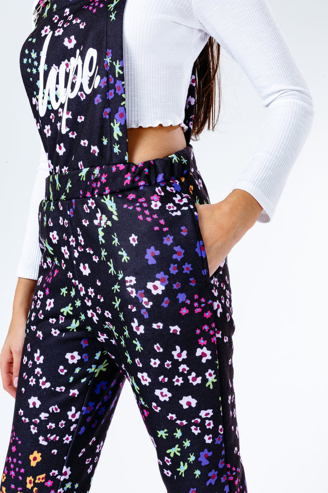 Hype Black Floral Ditsy Kids Dungarees