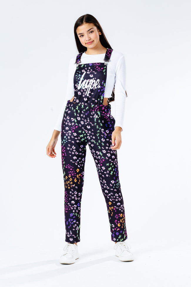 Hype Black Floral Ditsy Kids Dungarees