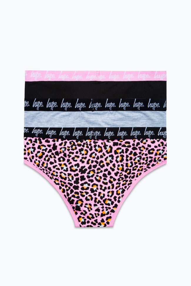 HYPE GIRLS PINK BLACK DISCO LEOPARD PACK BRIEFS