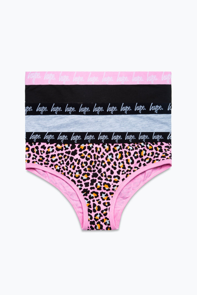 HYPE GIRLS PINK BLACK DISCO LEOPARD PACK BRIEFS