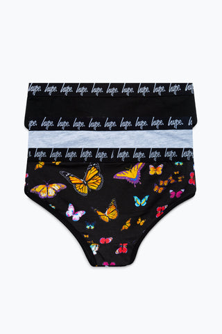 HYPE GIRLS BLACK GREY BUTTERFLY 3 PACK BRIEFS