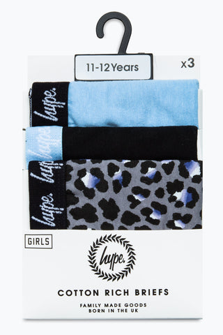 HYPE GIRLS BLACK BLUE LEOPARD 3 PACK BRIEFS