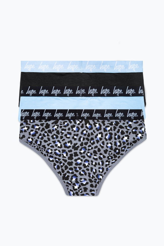 HYPE GIRLS BLACK BLUE LEOPARD 3 PACK BRIEFS