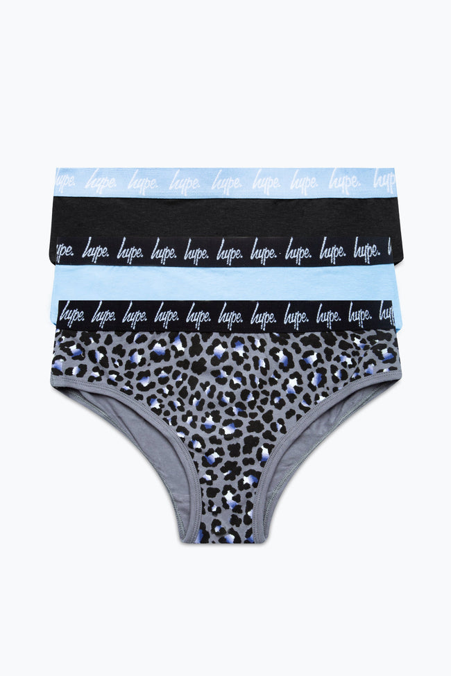 HYPE GIRLS BLACK BLUE LEOPARD 3 PACK BRIEFS