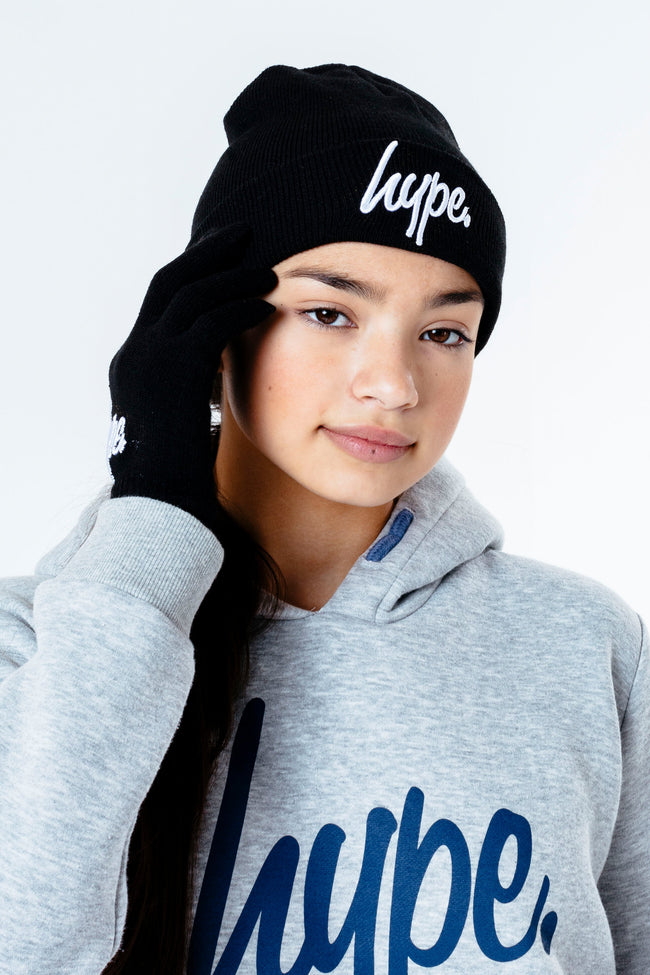 Hype Black Hat & Gloves Kids Accessories Set