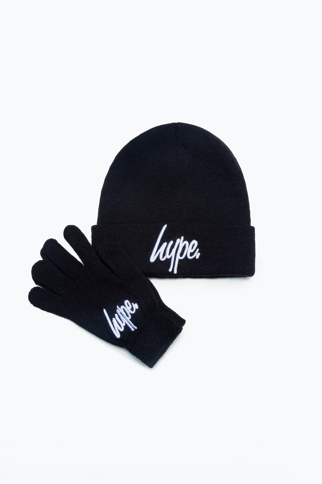 Hype Black Hat & Gloves Kids Accessories Set