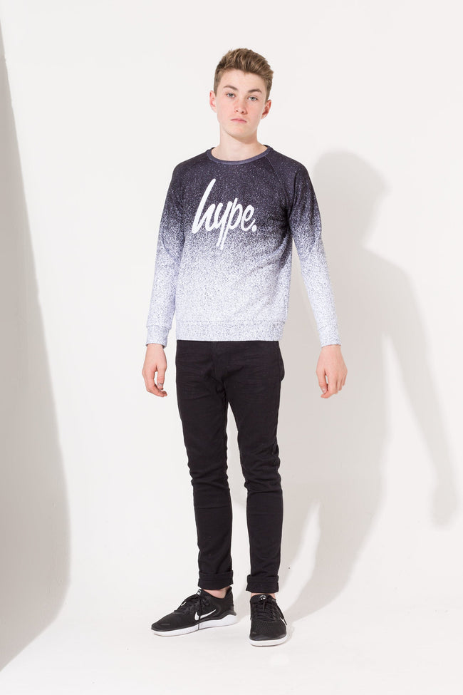 Hype Black Mono Speckle Fade Script Kids Crew Neck