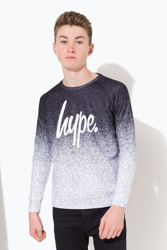 HYPE BLACK MONO SPECKLE FADE SCRIPT KIDS CREW NECK