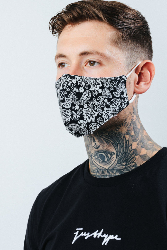 HYPE ADULT BLACK PAISLEY PRINT FACE MASK