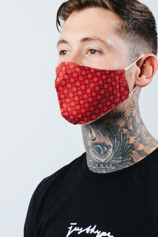 HYPE ADULT RED FLORAL REPEAT FACE MASK