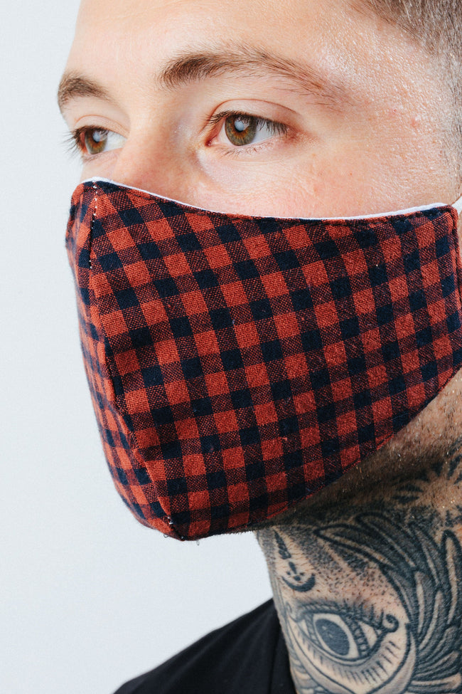 HYPE ADULT RUST CHECKERED FACE MASK