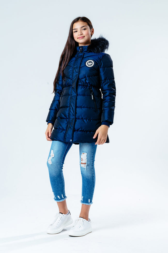 Hype Navy Padded Longline Kids Jacket