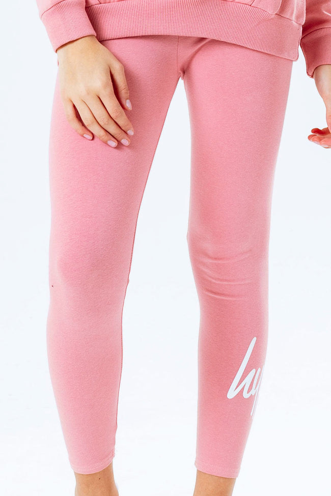 Hype Pink Script Logo Kids Leggings