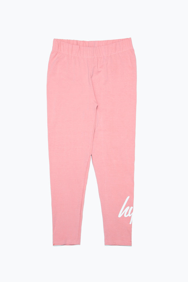 Hype Pink Script Logo Kids Leggings