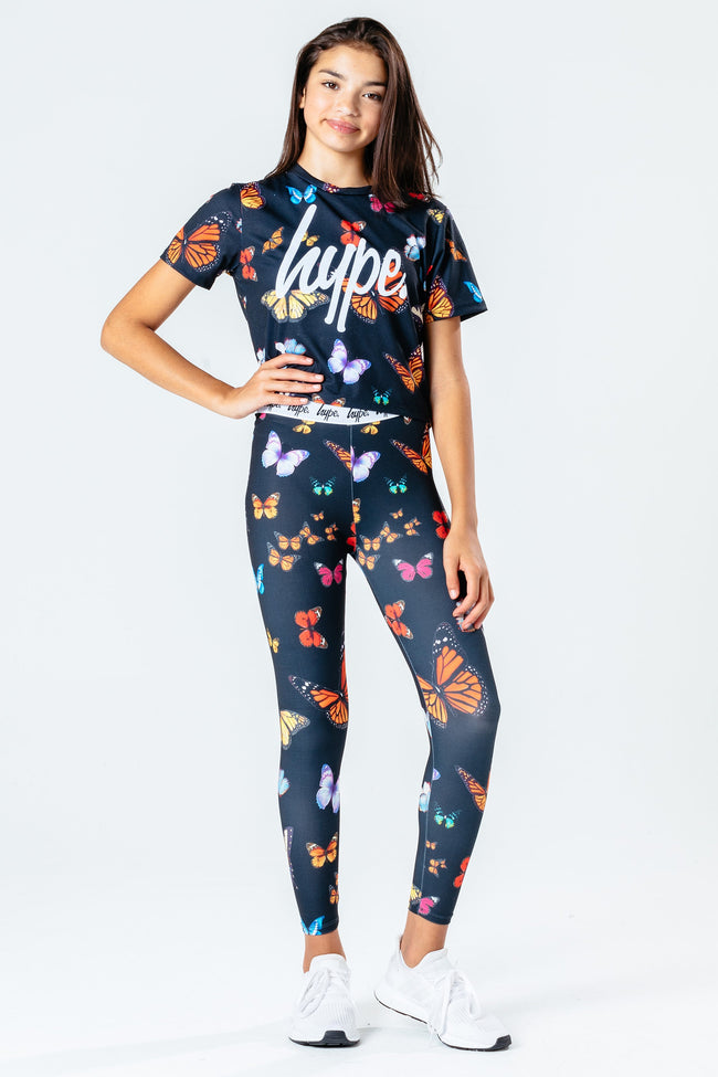 HYPE BLACK BUTTERFLY KIDS CROP T-SHIRT