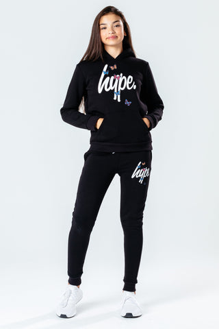 HYPE BLACK BUTTERFLY SCRIPT GIRLS PULLOVER HOODIE