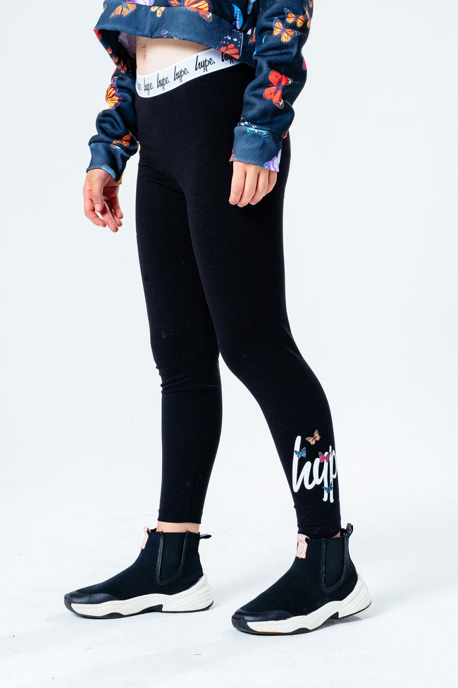 HYPE BLACK BUTTERFLY SCRIPT KIDS LEGGINGS