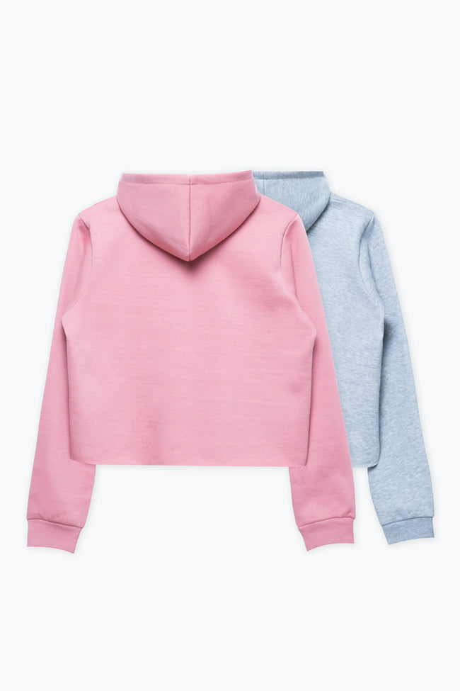 Hype Two Pack Pink & Grey Kids Crop Pullover Hoodies