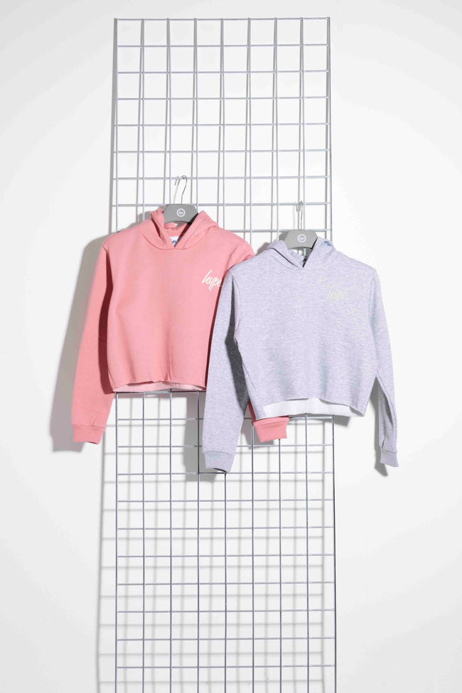 Hype Two Pack Pink & Grey Kids Crop Pullover Hoodies