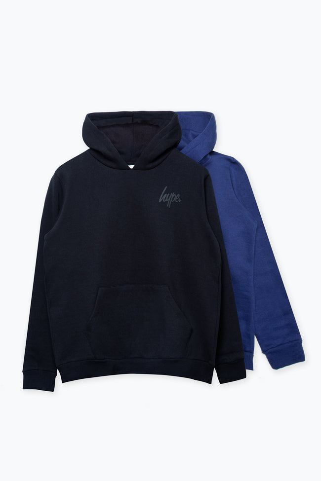 HYPE TWO PACK BLACK & NAVY KIDS PULLOVER HOODIES