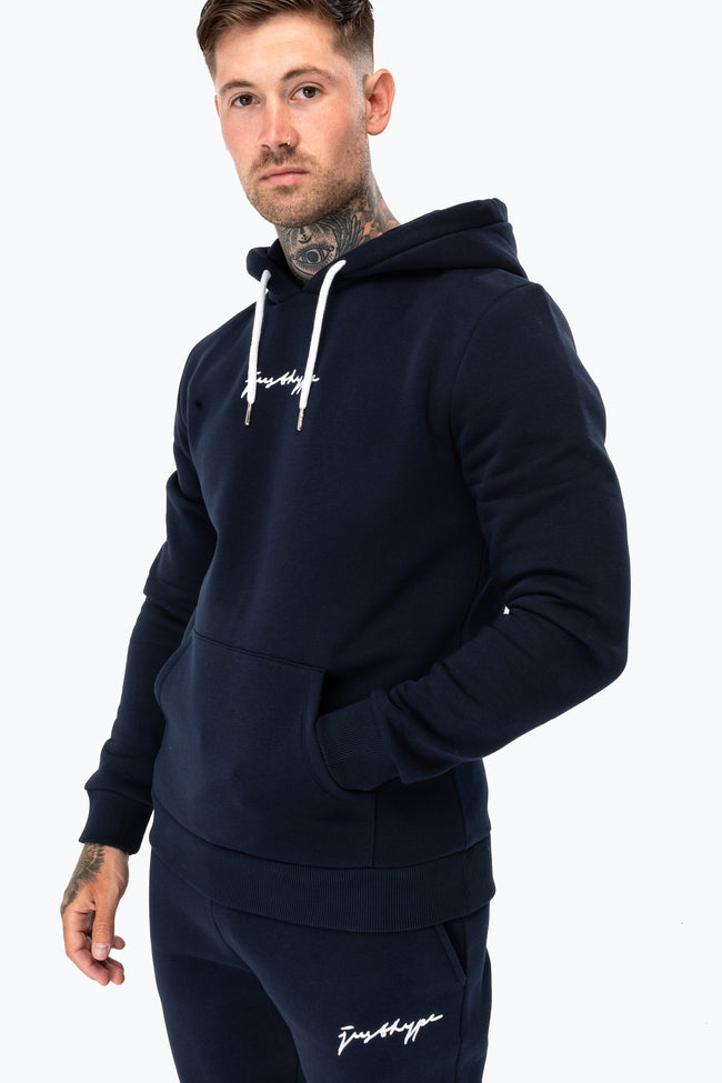 HYPE NAVY SCRIBBLE LOGO MEN'S PULLOVER HOODIE